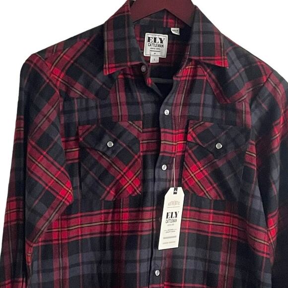 Ely Cattleman Women Flannel Top S Red Long Sleeve Pearl Snap Closure Western NEW - Picture 7 of 10